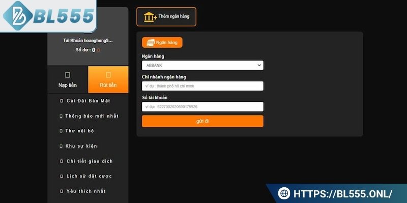 Rút tiền tại BL555 nhanh chóng qua ngân hàng